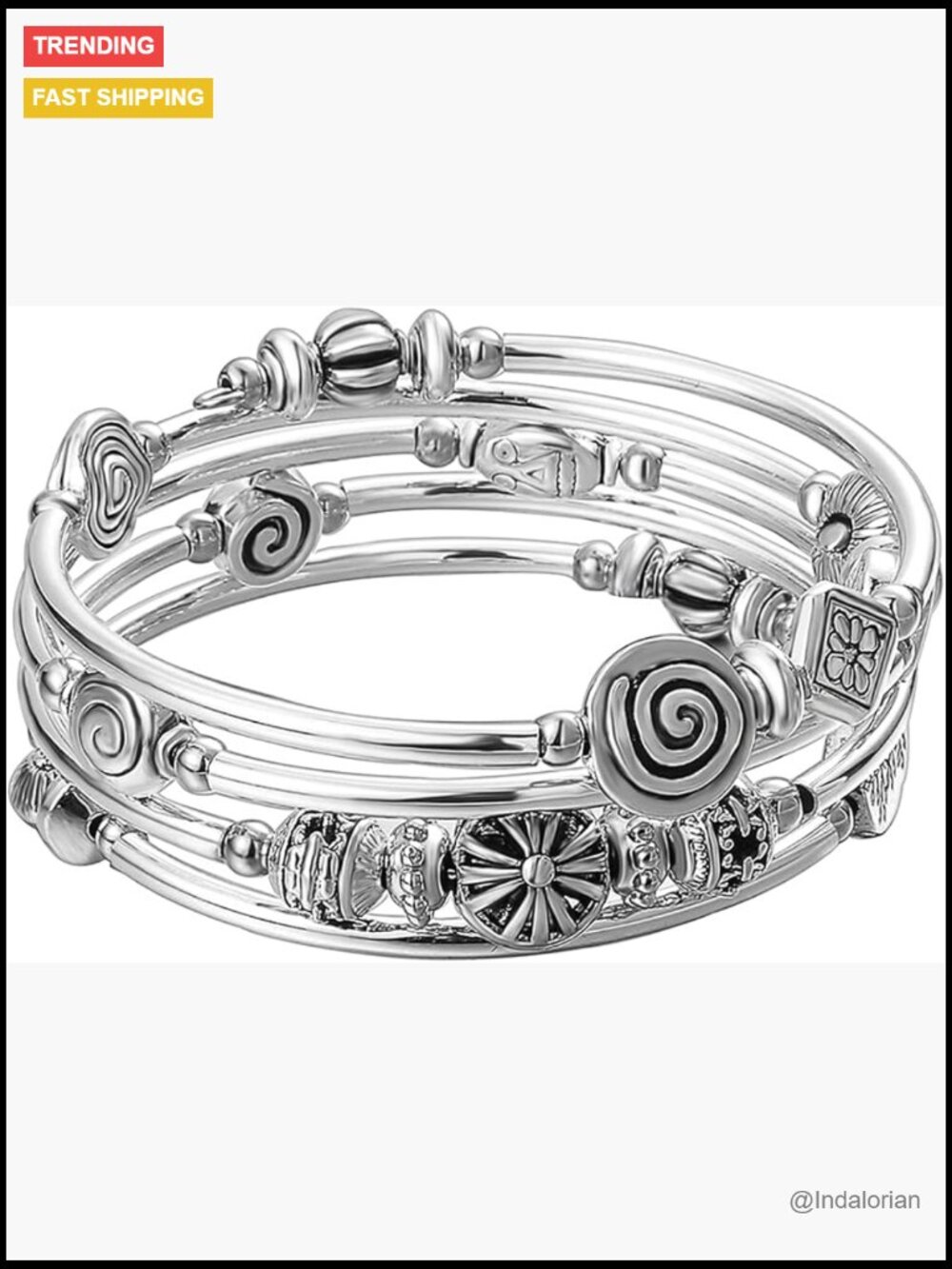 4 Wrap Pearl Bangle Bracelet Multilayer Charm Boho Silver Beads